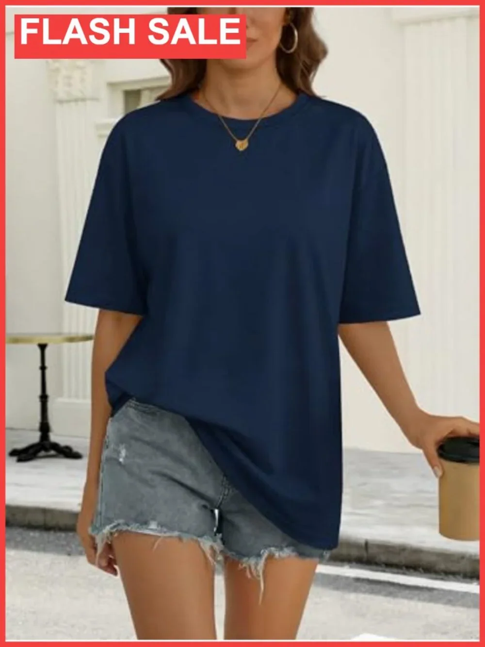 Women's Oversized Cotton Blend T-Shirt Loose Fit Short Sleeve Crewneck